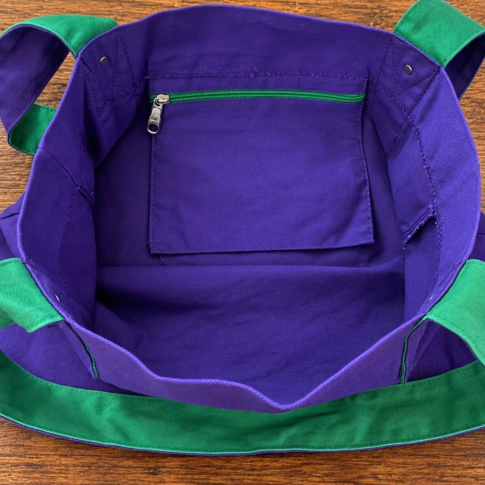 Vintage Esprit Purple Canvas Tote Bag Rainbow Logo Y2K Zipper Pocket Green Trim - Picture 7 of 10